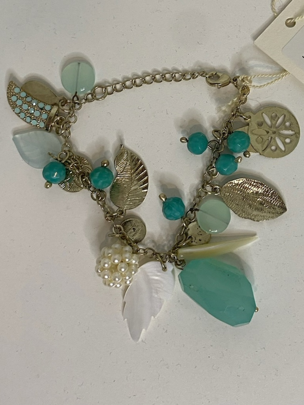 Turquoise Charm & Leaf Cluster Bracelet - Women Jewelry